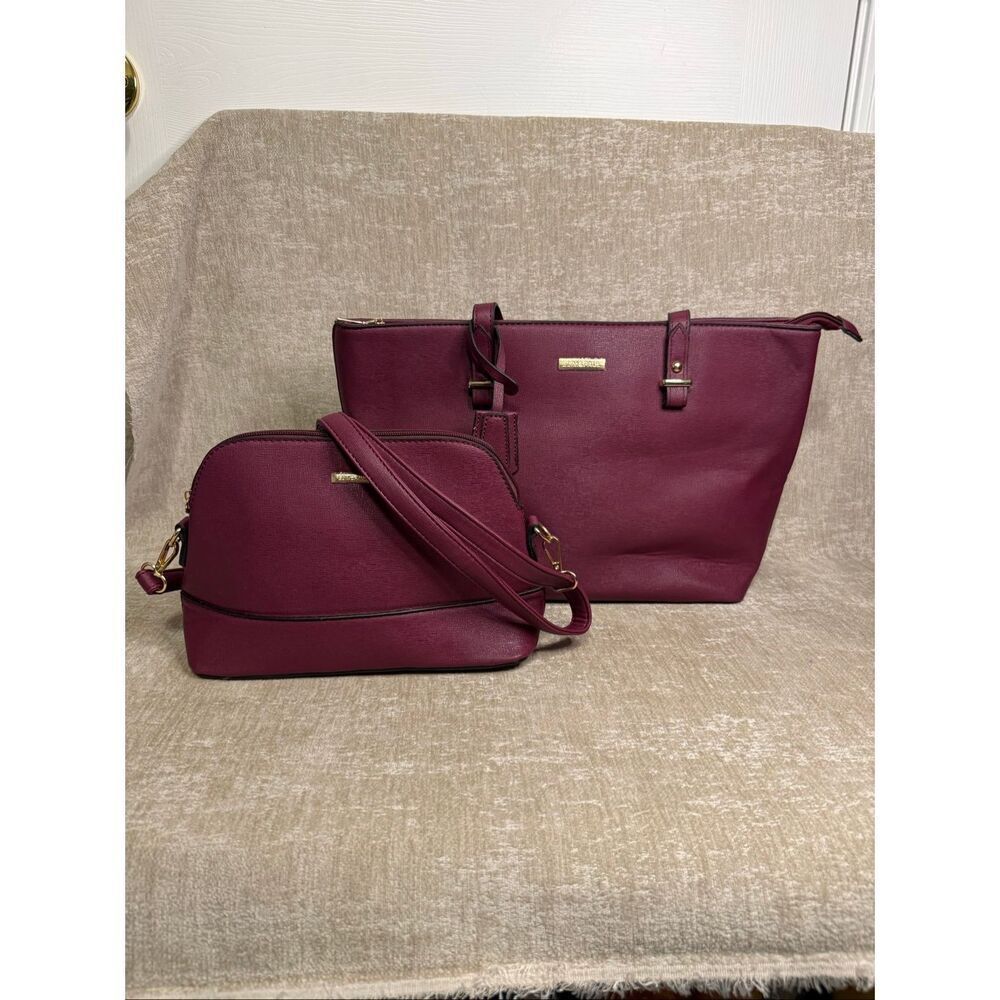 Elim & Paul Women's Tote Shoulder Bag and Crossbody Purse Set Burgundy NWOT